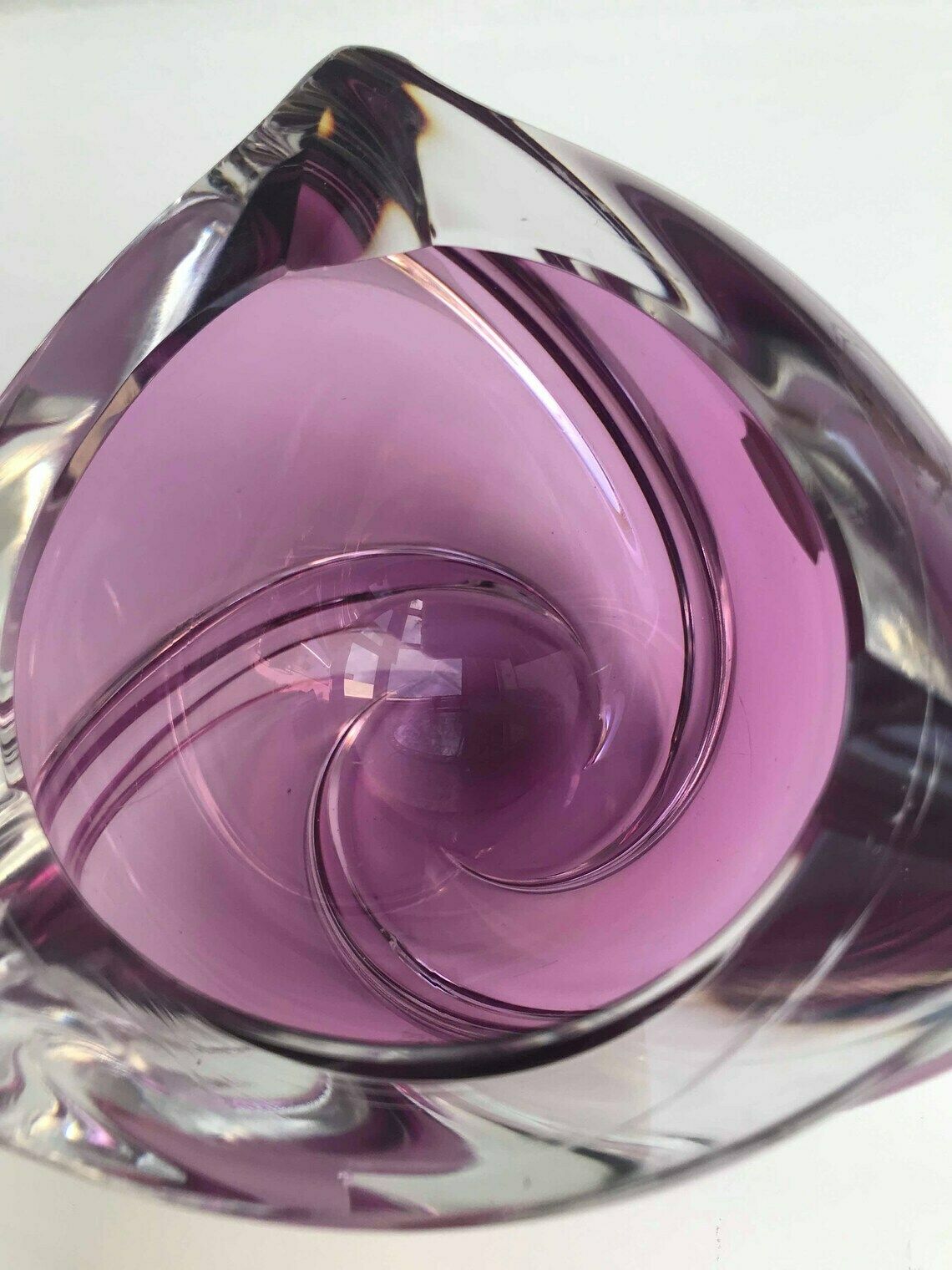 Crystal Ashtray Val Saint Lambert Blown Purple Violet And Clear Crystal Paper Weight Desk Accessories Ornament Gift Collector photo 200.0