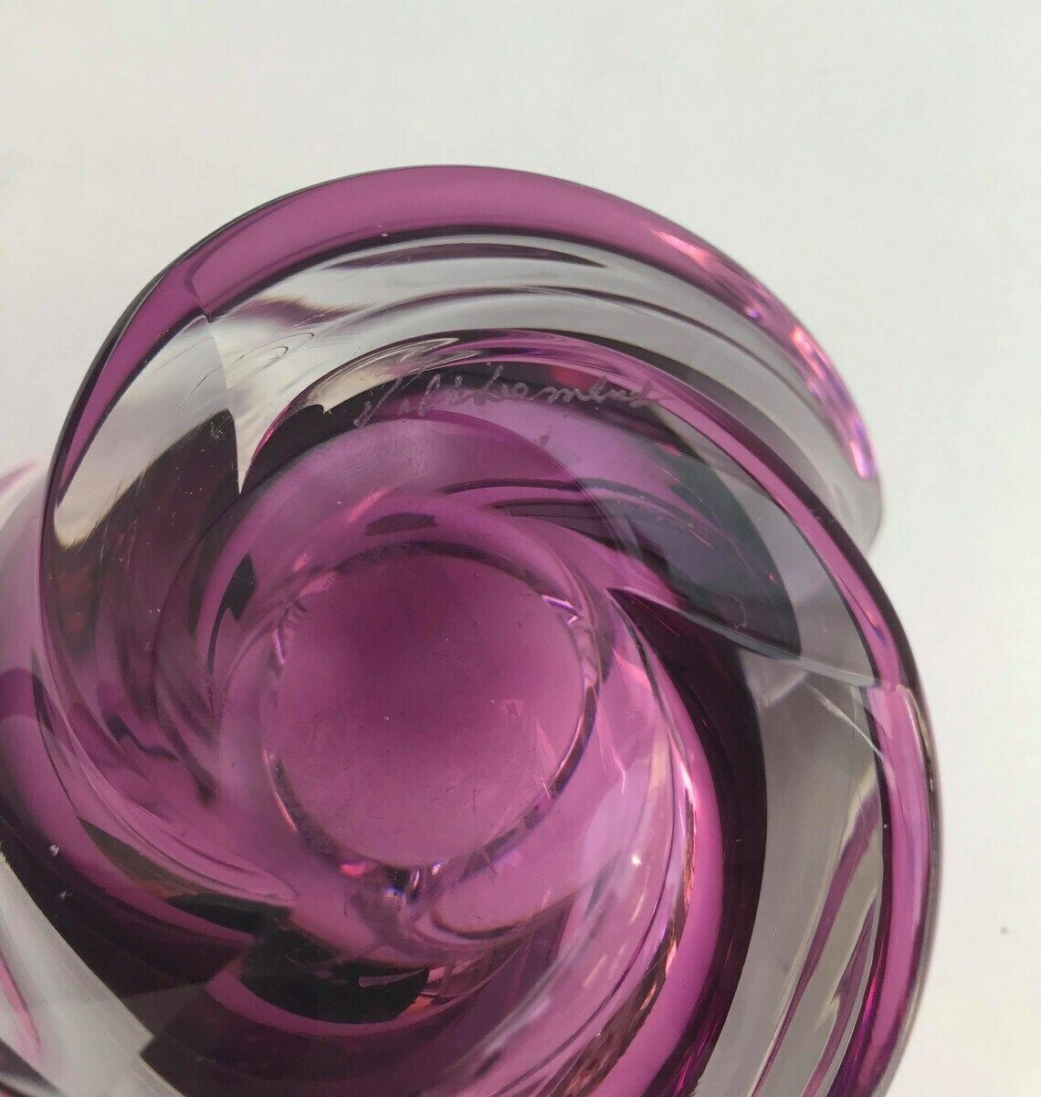 Crystal Ashtray Val Saint Lambert Blown Purple Violet And Clear Crystal Paper Weight Desk Accessories Ornament Gift Collector photo vintage
