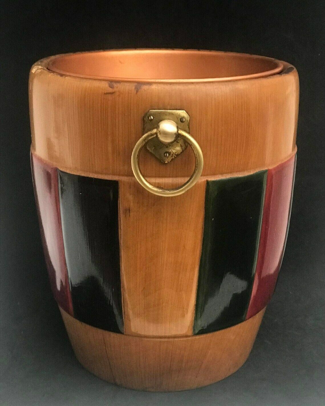 Champagne Bucket Aldo Tura Ice Bucket Italian Design 1960s Wooden Brass Milanino Cusano Bar Decor Cart Mid Century Italian Gift photo for sale