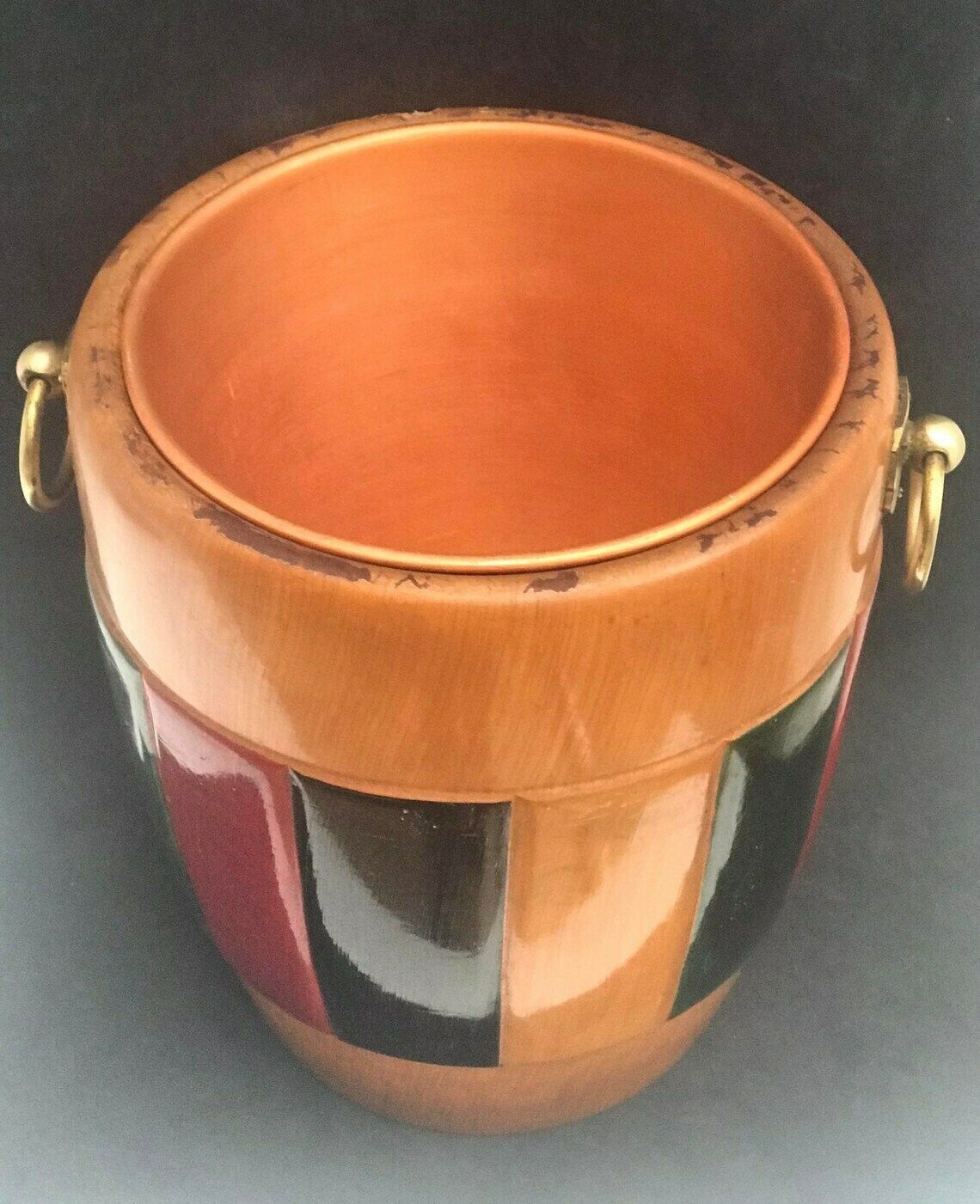 Champagne Bucket Aldo Tura Ice Bucket Italian Design 1960s Wooden Brass Milanino Cusano Bar Decor Cart Mid Century Italian Gift photo vinterior