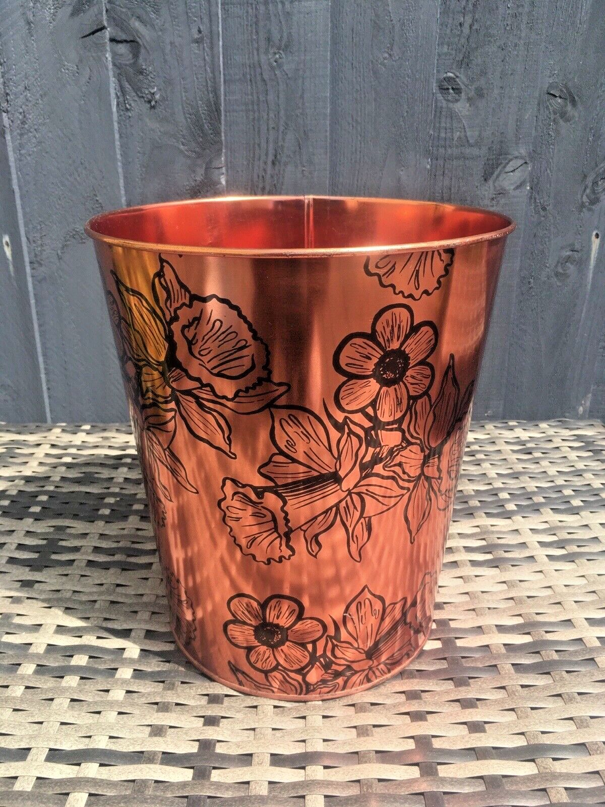Retro 60's Beverley Copper Floral Flower Power Tin Waste Paper Bin Regency Ware photo furniture