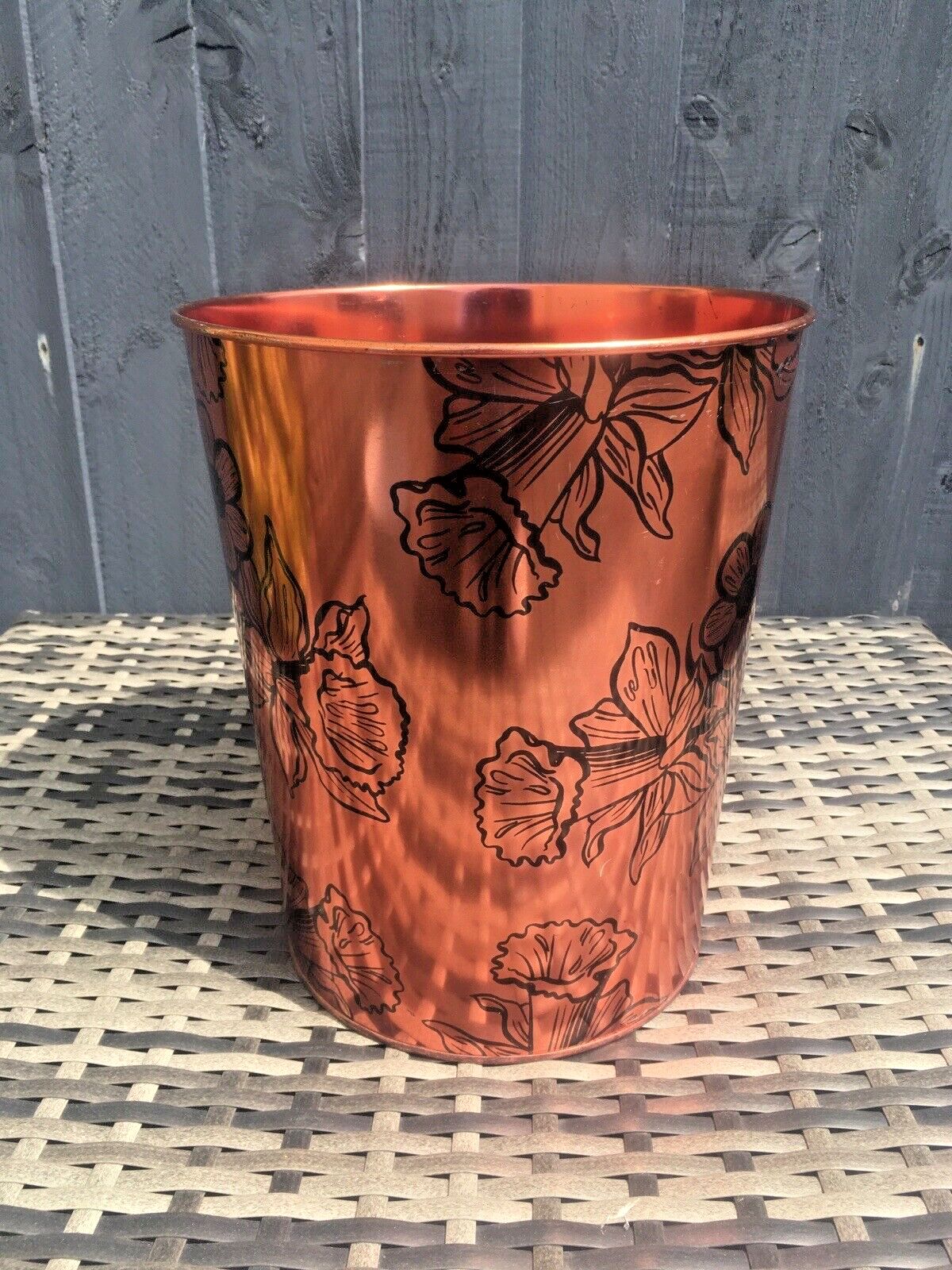 Retro 60's Beverley Copper Floral Flower Power Tin Waste Paper Bin Regency Ware photo for sale