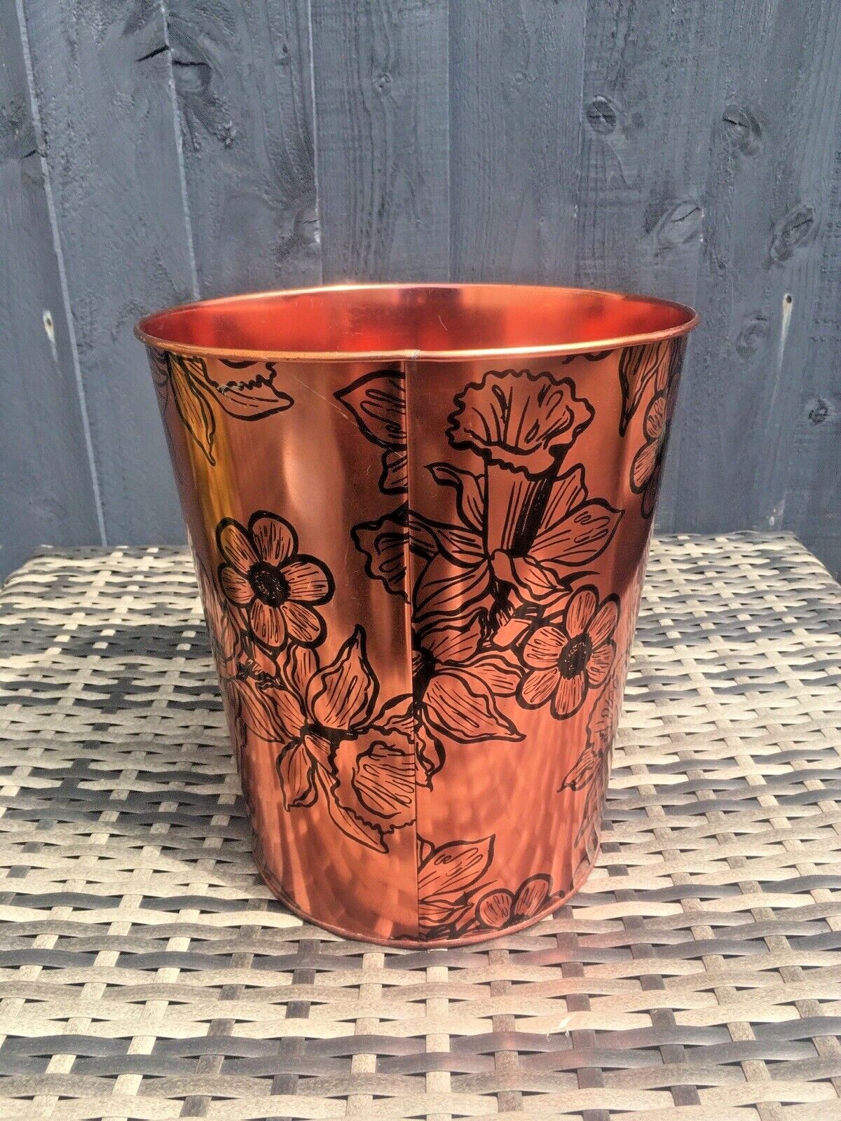 Retro 60's Beverley Copper Floral Flower Power Tin Waste Paper Bin Regency Ware photo Home Decor