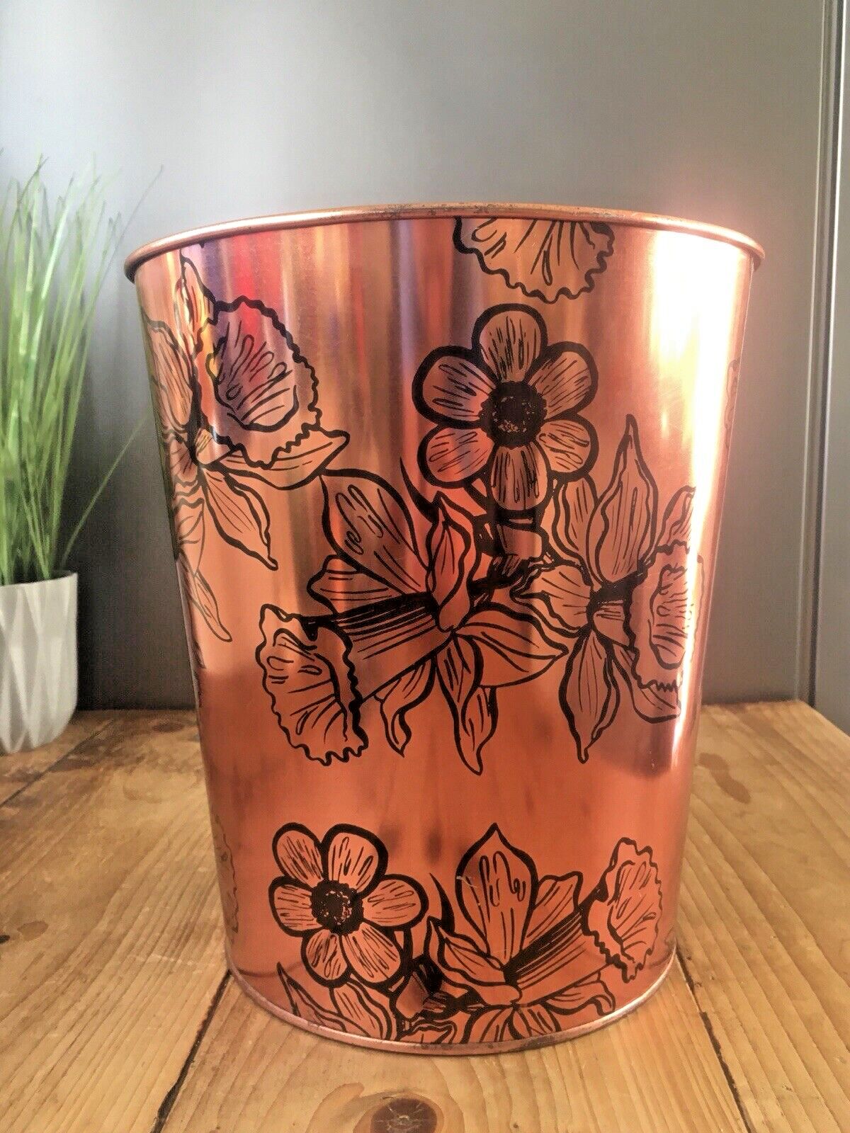 Retro 60's Beverley Copper Floral Flower Power Tin Waste Paper Bin Regency Ware photo vinterior