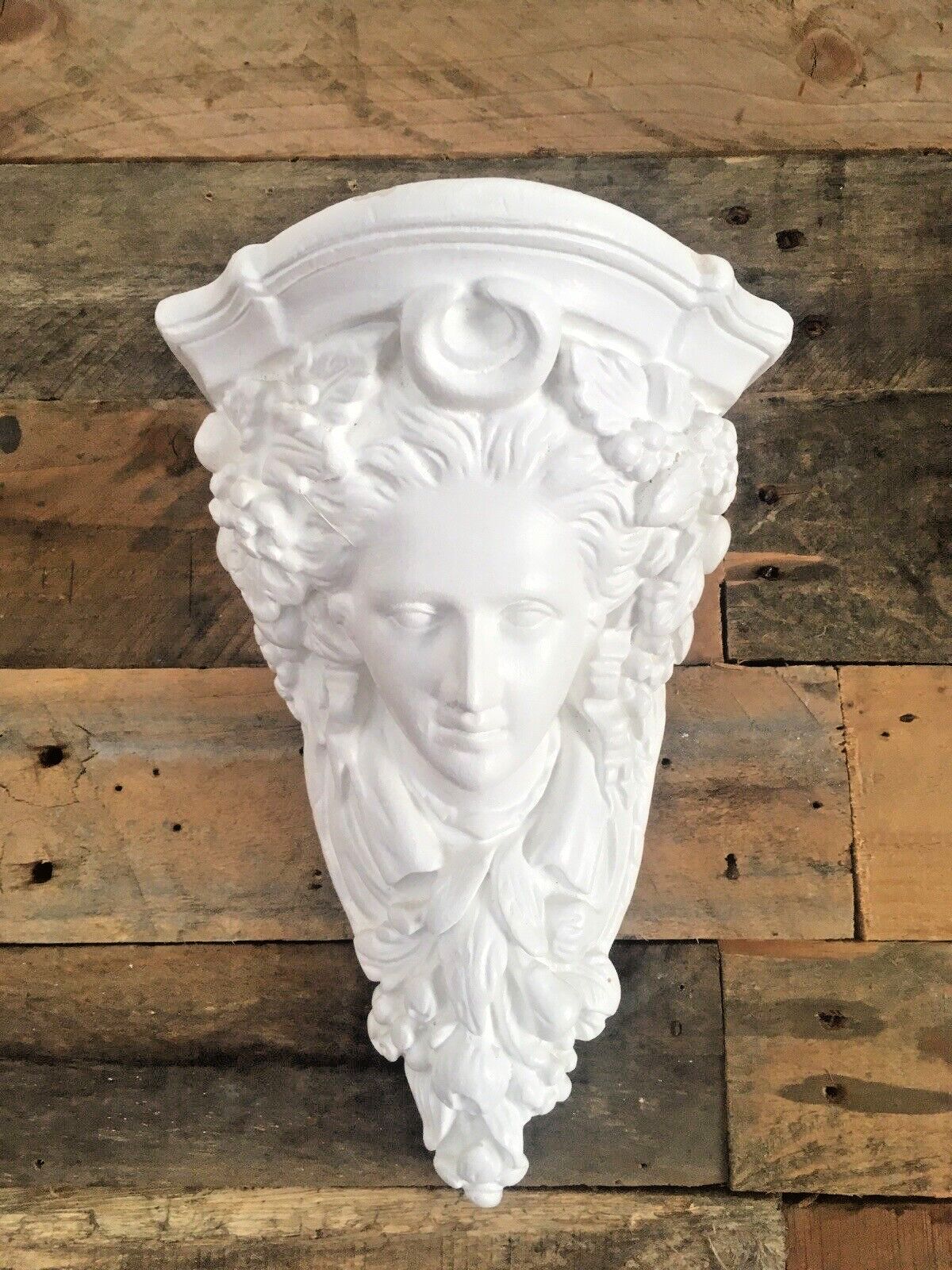 Pair Of Art Nouveau Style Chalkware Plaster Bust Head Wall Shelves Corbels photo for sale