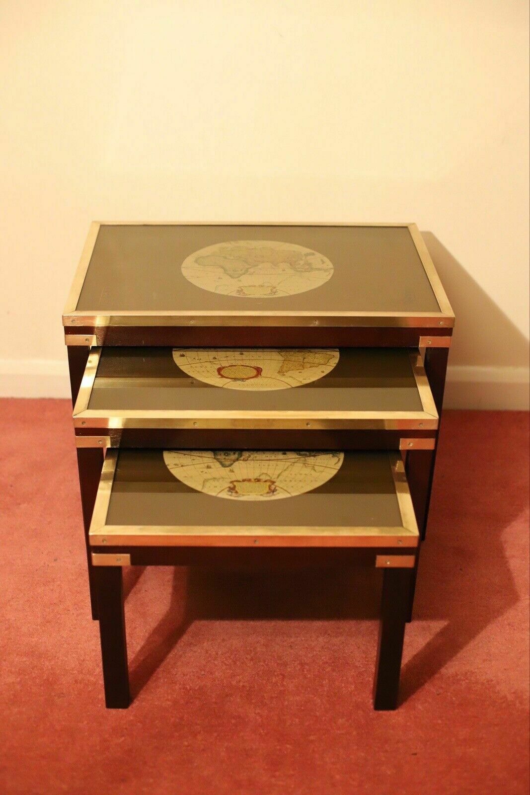 Beautiful Brass Bound Military Campaign Nesting Tables photo vintage
