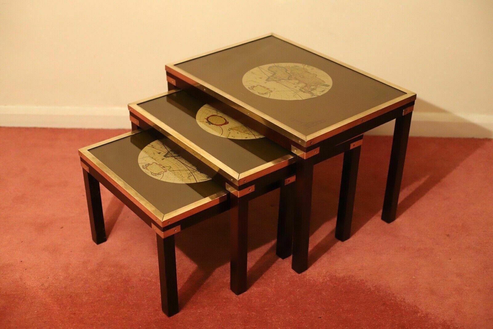 photo for sale Beautiful Brass Bound Military Campaign Nesting Tables