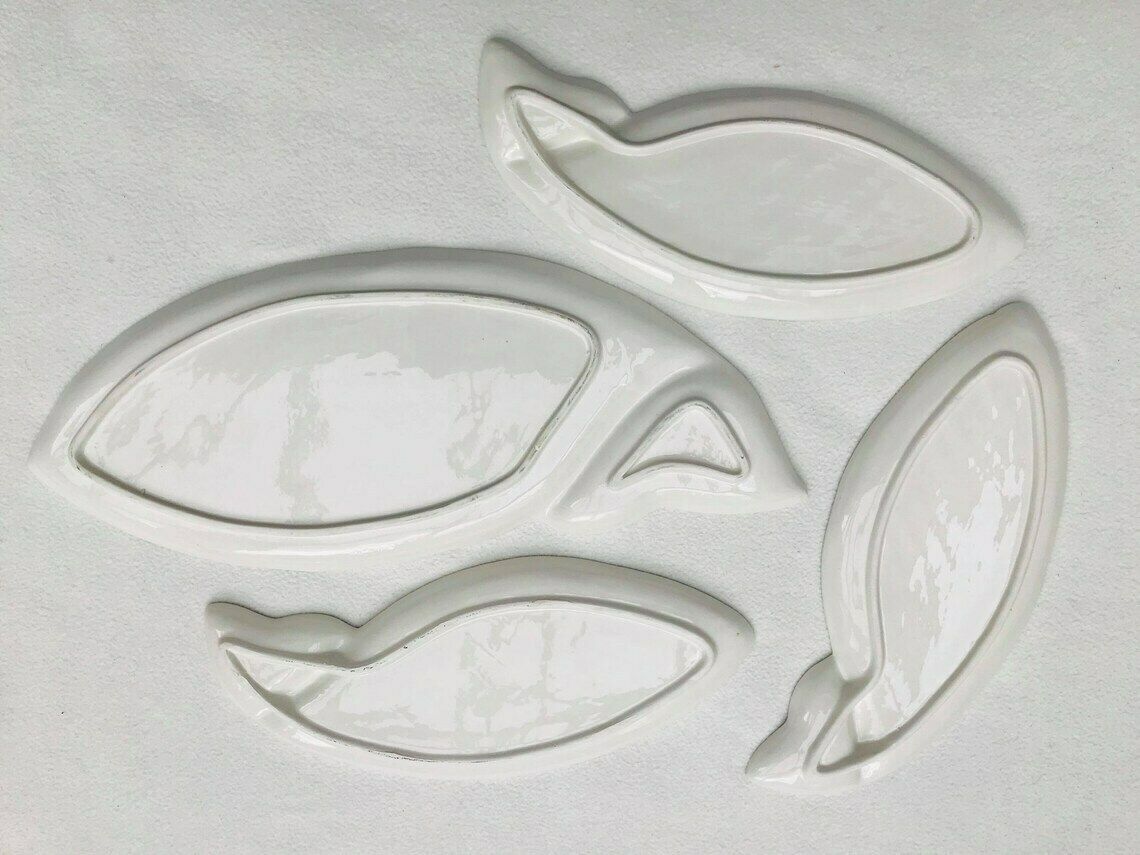 Fish Plates Nove Di Bassano Italian Ceramic Set 1960 White 1 Serving Tray And Fish Shaped Plates Christmas Table Decor White Gift Seafood photo vintage