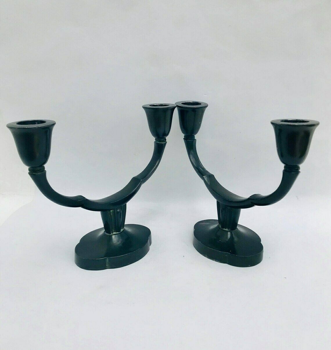 Just Andersen Pewter Candle Holder Candelabra Art Deco Candlesticks, Unique Candlestick Holders Vintage 1930s Cottage Chic Wedding Gift photo furniture