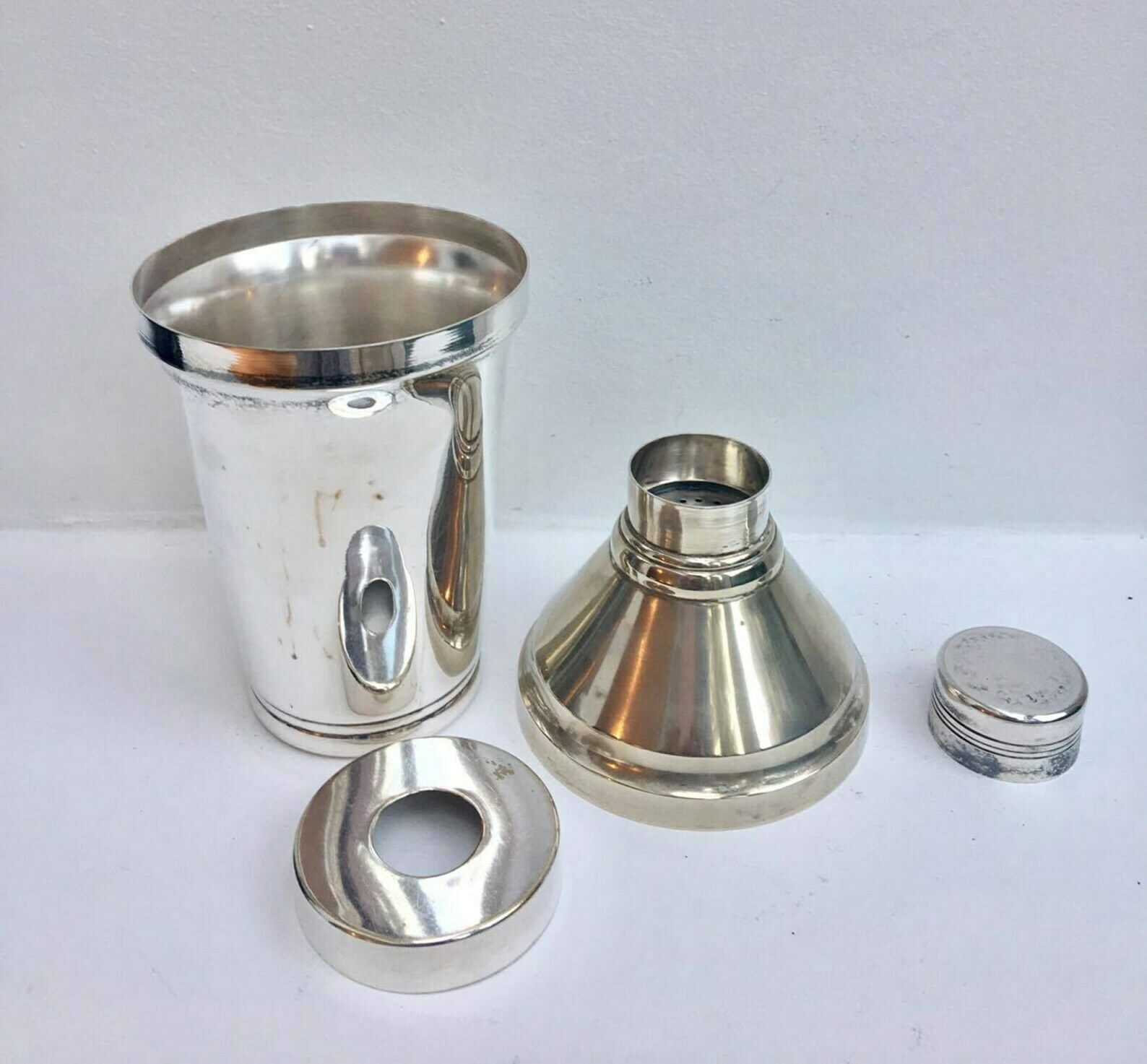Grote Cocktailshaker – Vintage, Art Deco, Verzilverd Metaal, Baraccessoires, Martinishaker, Vintage Barware, Mid Century photo for sale