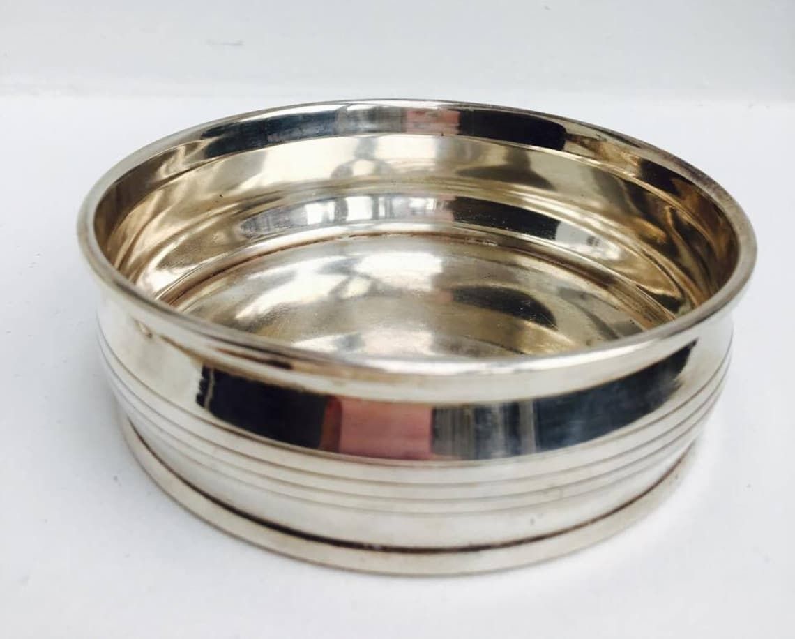 Silver Plated Bottle Holder And Bowl Art Deco Bar Accessories, Wine Lover Gift Catch All Dish Coin Dish Key Dish Vintage Silverware photo furniture