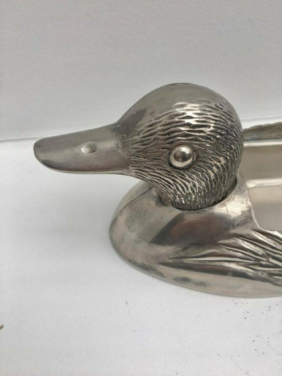 Butter Dish With Lid, Pâté Dish Plate, Duck Shaped Silver Metal Vintage 1.950 Kg, 1960s Lunch Table, Wedding Gift, Country Side Table photo Home Decor