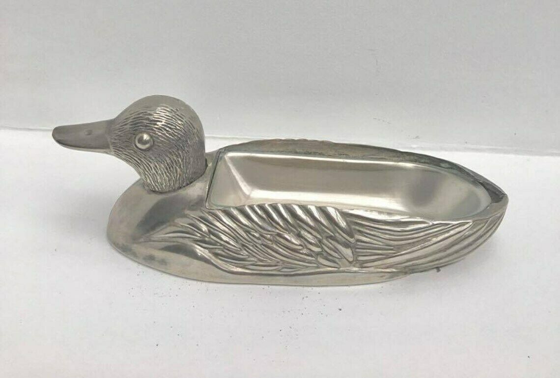Butter Dish With Lid, Pâté Dish Plate, Duck Shaped Silver Metal Vintage 1.950 Kg, 1960s Lunch Table, Wedding Gift, Country Side Table photo 183.0