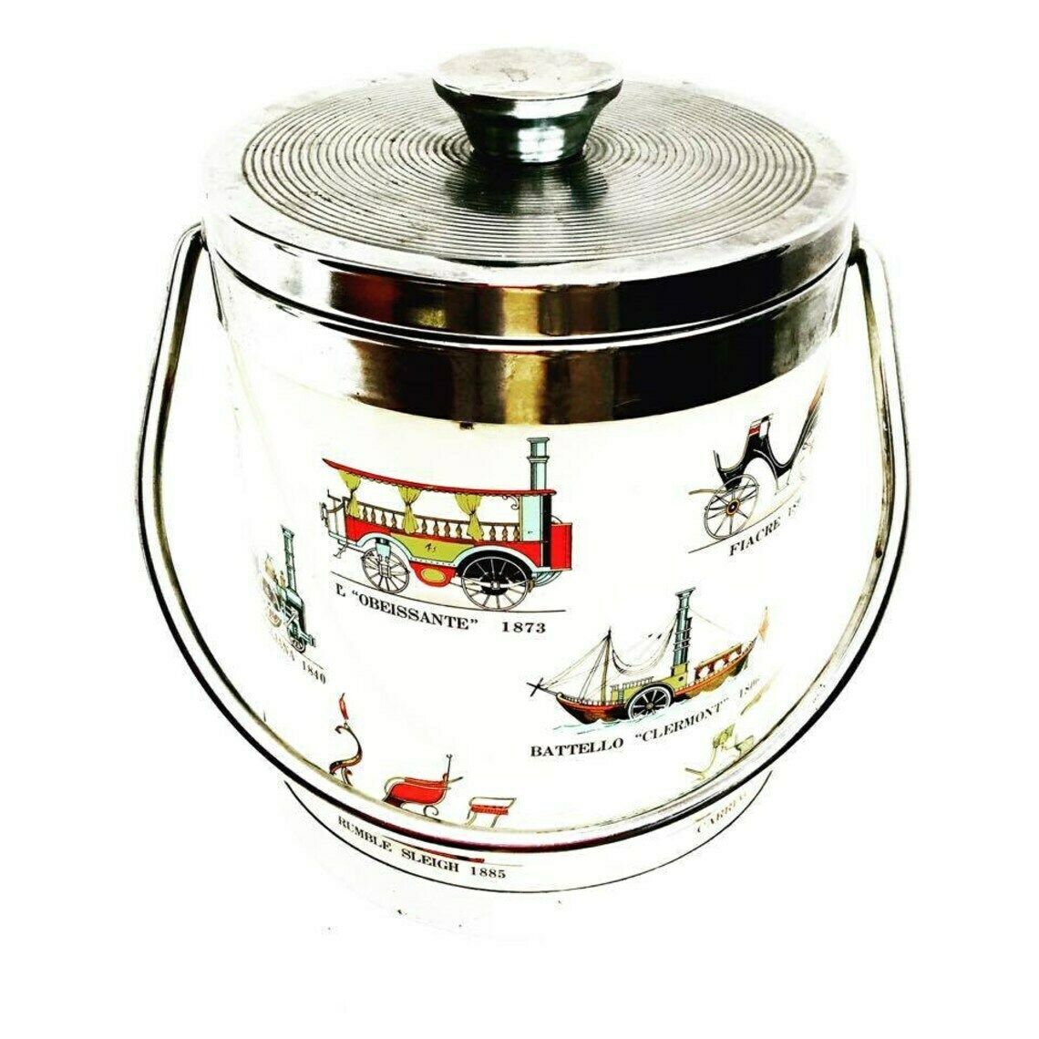 Ice Bucket Vintage 60s Barware Retro Modern Mid Century Ice Bucket With Vintage Car Ilustrations Accessories Bar Vintage Cars Collection photo furniture