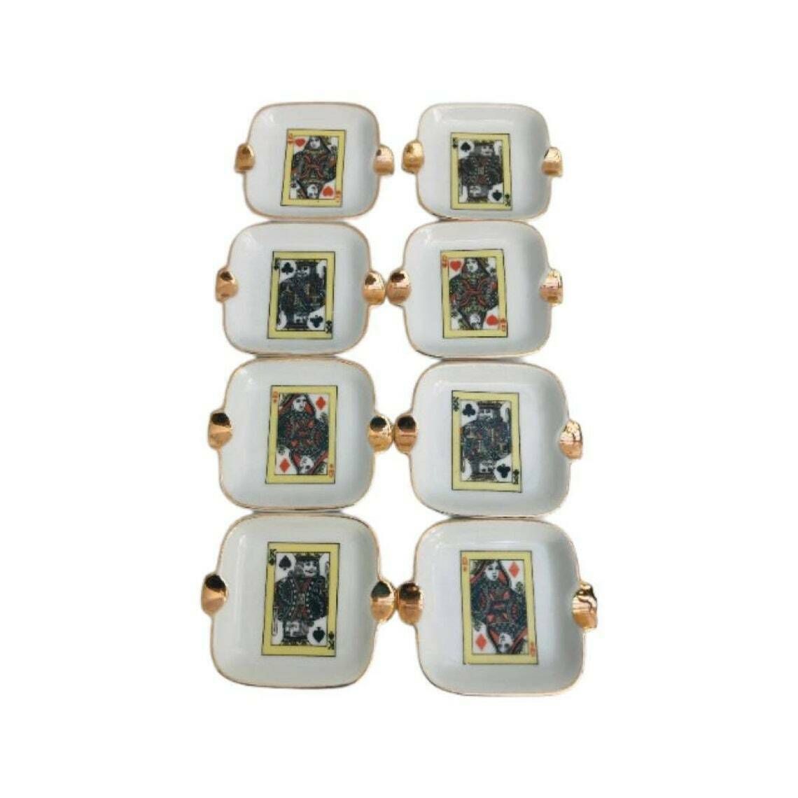 Poker Bridge Canasta Playing Cards Ashtrays Set Of 8 Collectible Gambling Night Decor Table Dad Gift Bar Casino Display Man Cave Gift King