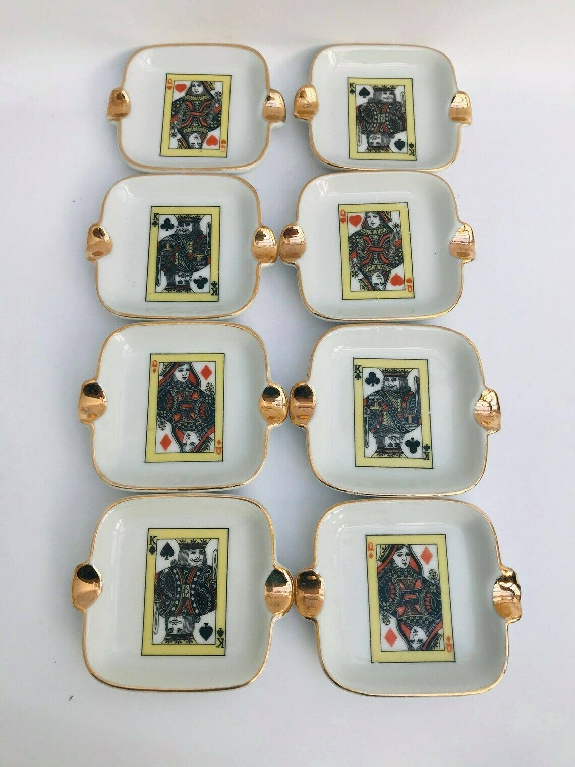 Poker Bridge Canasta Playing Cards Ashtrays Set Of 8 Collectible Gambling Night Decor Table Dad Gift Bar Casino Display Man Cave Gift King photo for sale