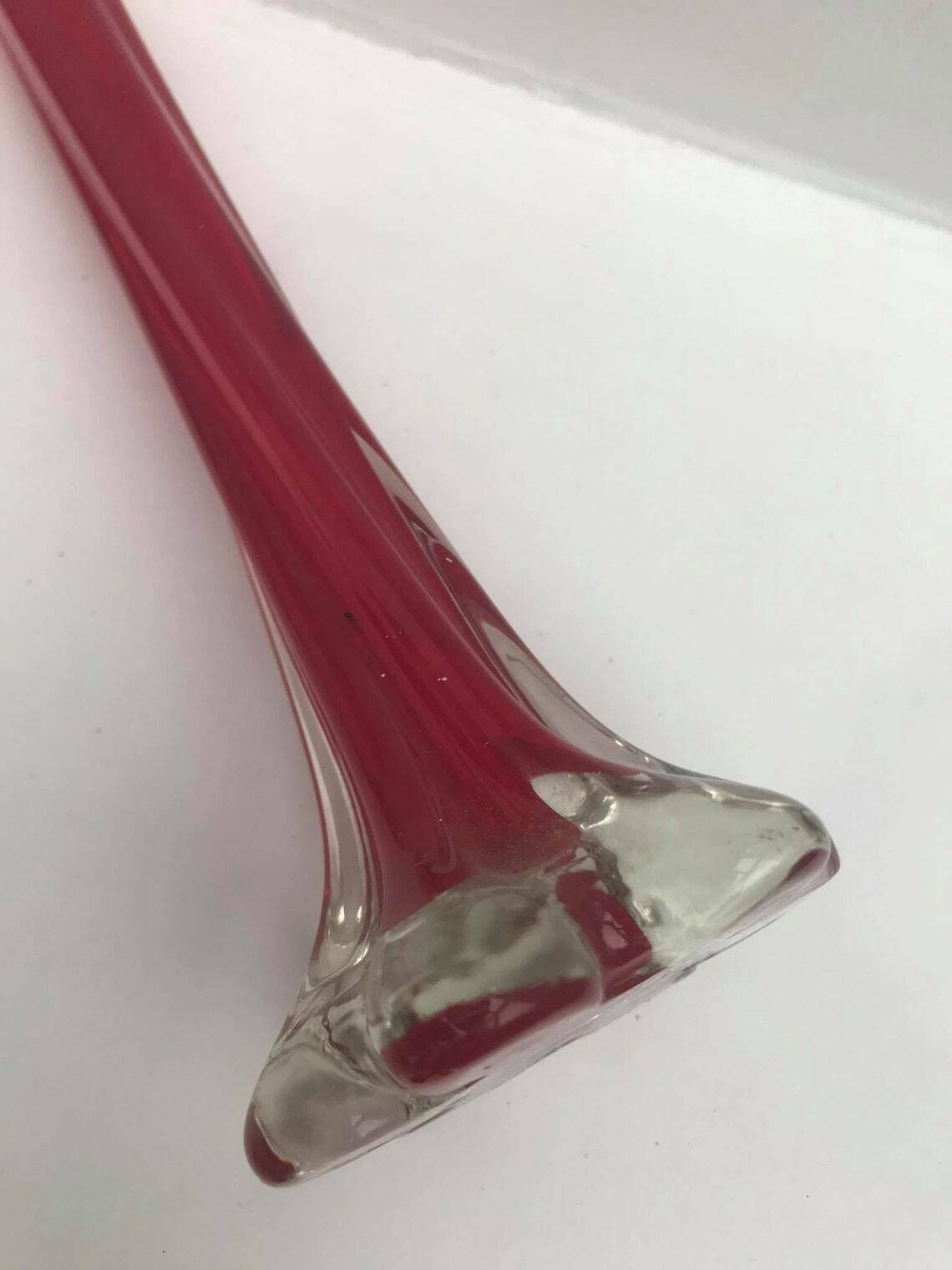 Glass Twist Bud Vase Red Modern Mid Century Tall Stretch Vase, Twisted Stem Green Glass Statement Vase Art Glass Tube Style Soliflor Gift photo vinterior