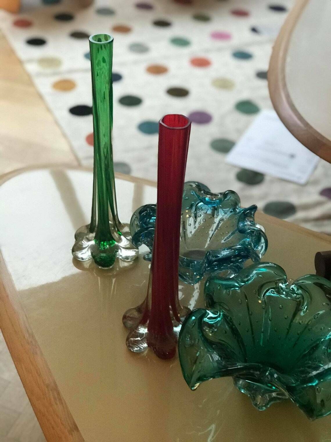 Glass Twist Bud Vase Red Modern Mid Century Tall Stretch Vase, Twisted Stem Green Glass Statement Vase Art Glass Tube Style Soliflor Gift photo buy