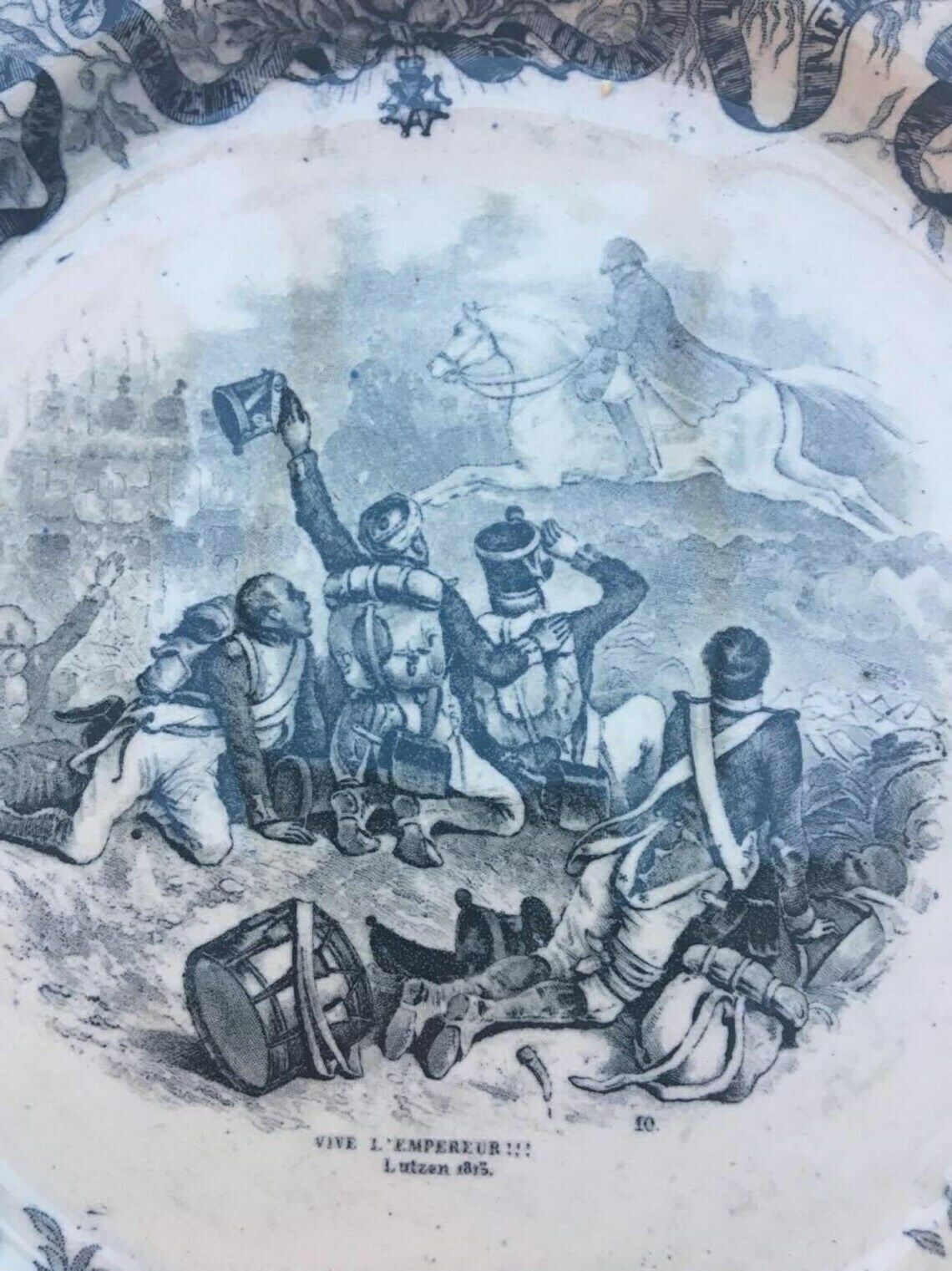 Decorative Plates Boch Napoleon Bonaparte Boch Keramis Belgium Antique Transferware Boch Freres 2 Plates Battles Black And White photo vinterior