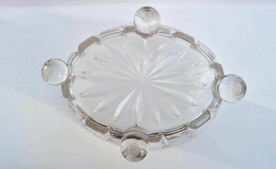 Vintage Footed Pressed Glass Fruits Bowl Art Deco Bowl 1930's Geometric Shape Fruit Bowl photo 124.0