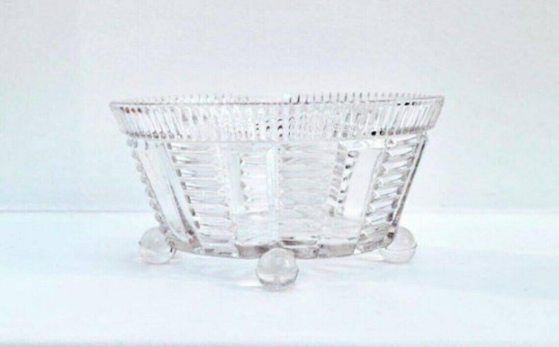 Vintage Footed Pressed Glass Fruits Bowl Art Deco Bowl 1930's Geometric Shape Fruit Bowl photo vintage