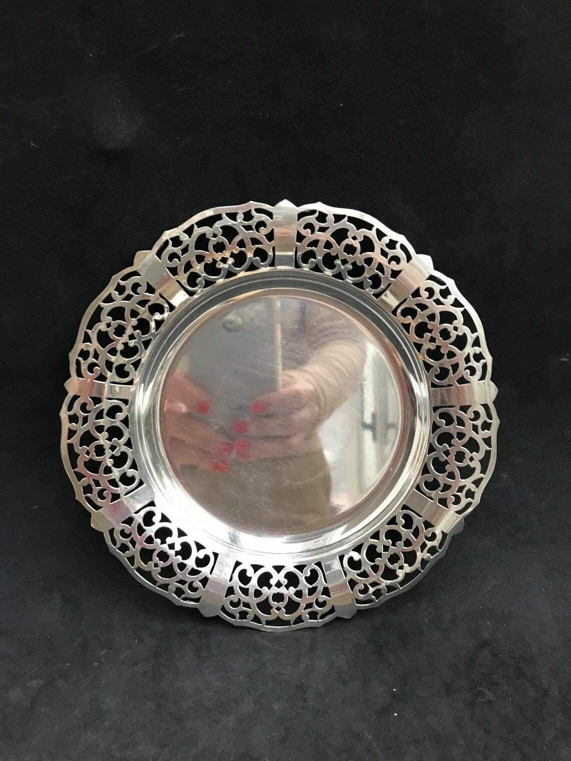 Antique French Candy Bowl, Lovelace Silver Plateded Dish Sweet Saint Valentin Gift Silver Nut Bowl Jewelery Pl photo vinterior