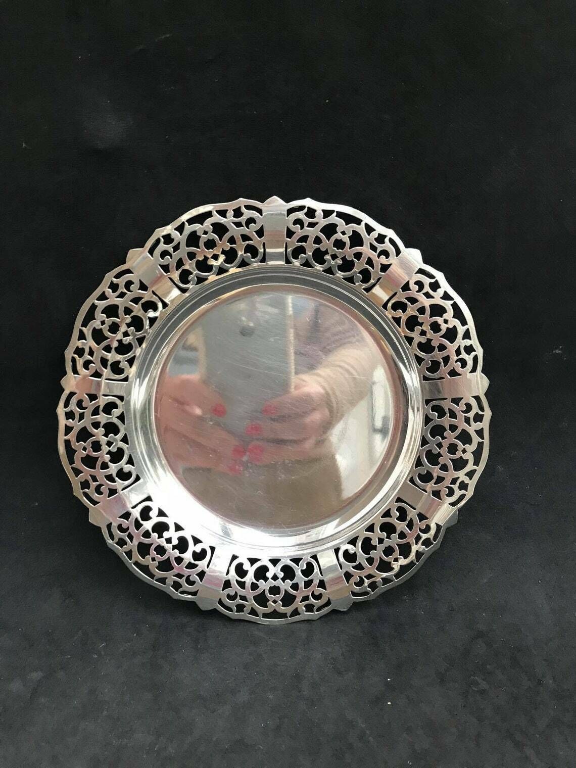 Antique French Candy Bowl, Lovelace Silver Plateded Dish Sweet Saint Valentin Gift Silver Nut Bowl Jewelery Pl photo buy