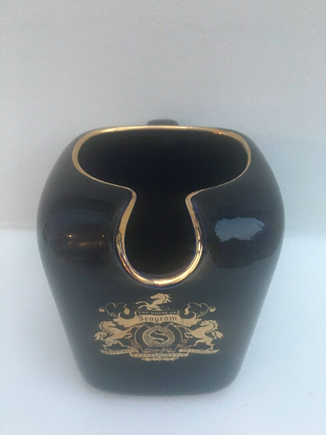 Vintage Water Pitcher, Arabia Finland Wine Jug, Water Jug Vintage Seagram's Vo Canadian Whisky Blue Pitcher Pub Jug Gold Blue Ceramic photo for sale