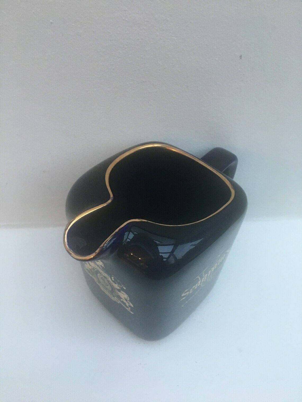 102.0 Vintage Water Pitcher, Arabia Finland Wine Jug, Water Jug Vintage Seagram's Vo Canadian Whisky Blue Pitcher Pub Jug Gold Blue Ceramic photo