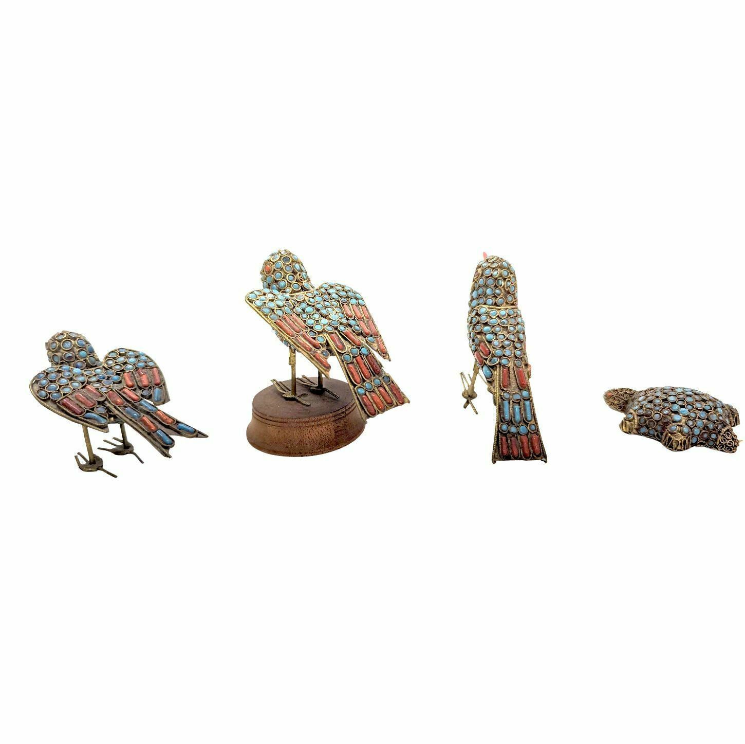 Animal Statuettes (Set Of 4) Coral And Turquoise Brass photo Art