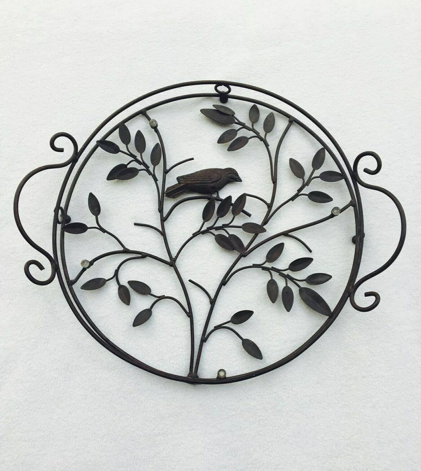 Groot Rond Vintage Metaaldraad Dienblad Met Glas – Vogel , Blad  En Bloemdecoratie, Levensboom, Cottage Country Chic, Handgemaakt, Frankrijk photo furniture
