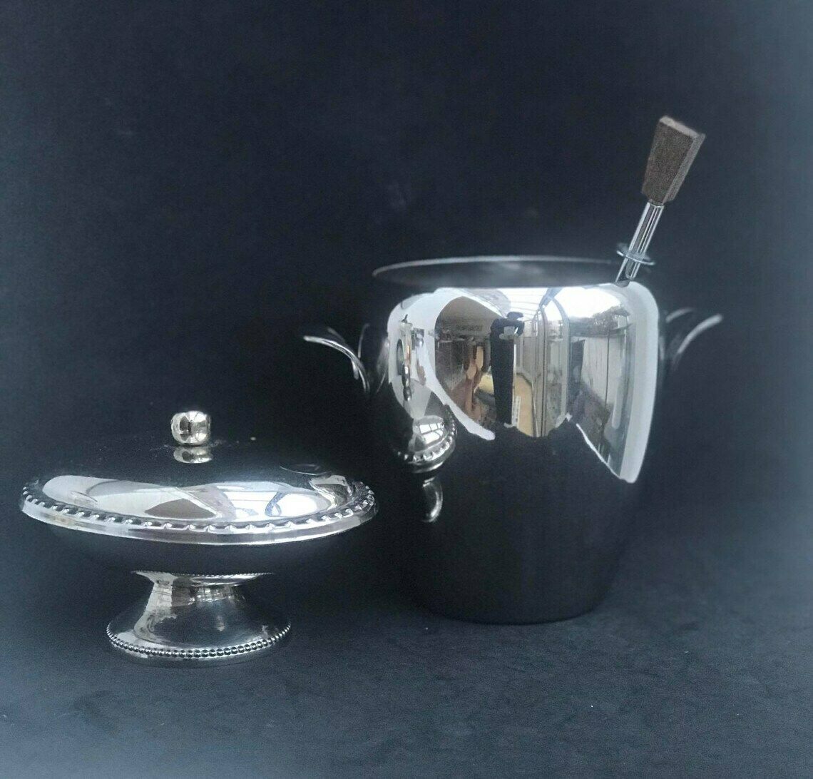 Ice Bucket Ice Bar Decor France Mid Century Nut Dish Stainless Steel Heavy Excellent Quality Ice Bucket Bar Cart Wedding Gift
