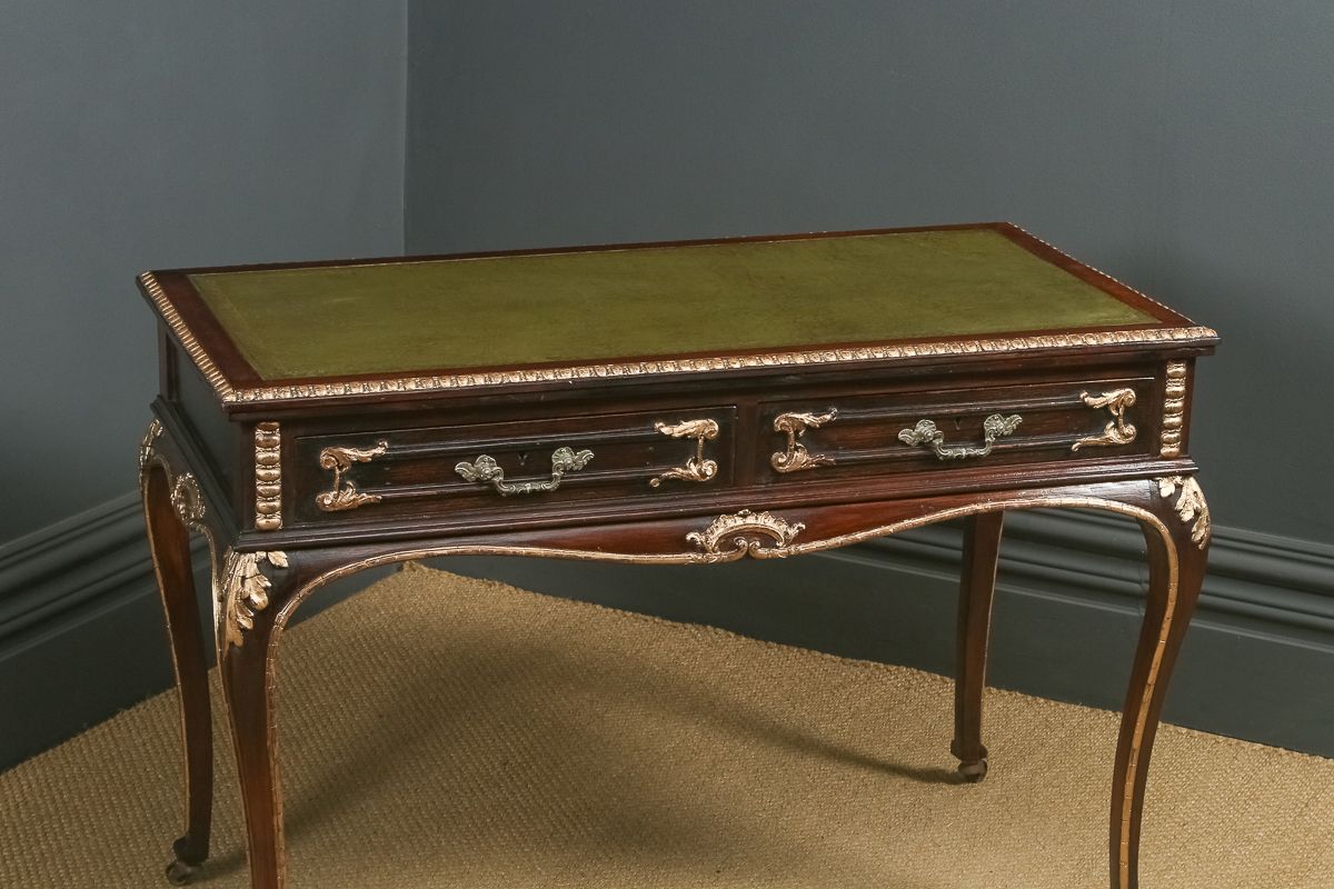 photo furniture French 19th Century Louis XV Gilt & Leather  Writing Table (Circa 1880)