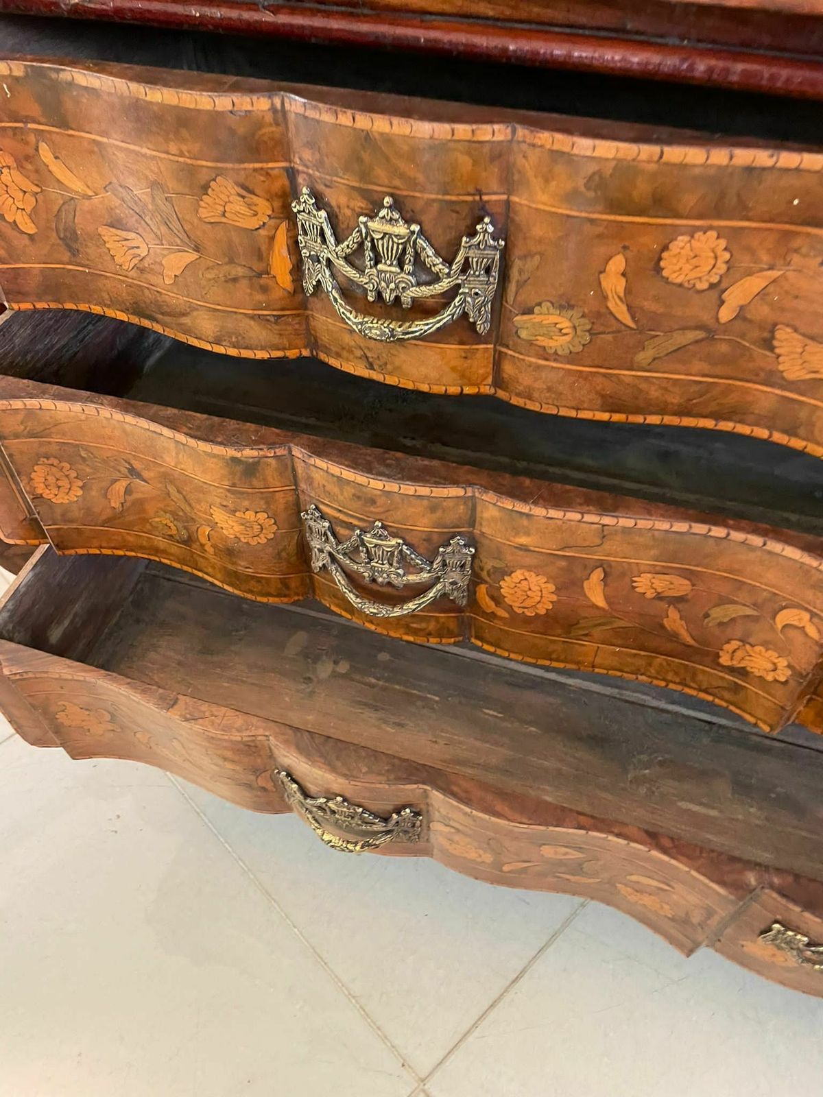 Extremely Large Antique Early 19th Century Quality Burr Walnut Dutch Floral Marquetry Inlaid Display Cabinet photo buy