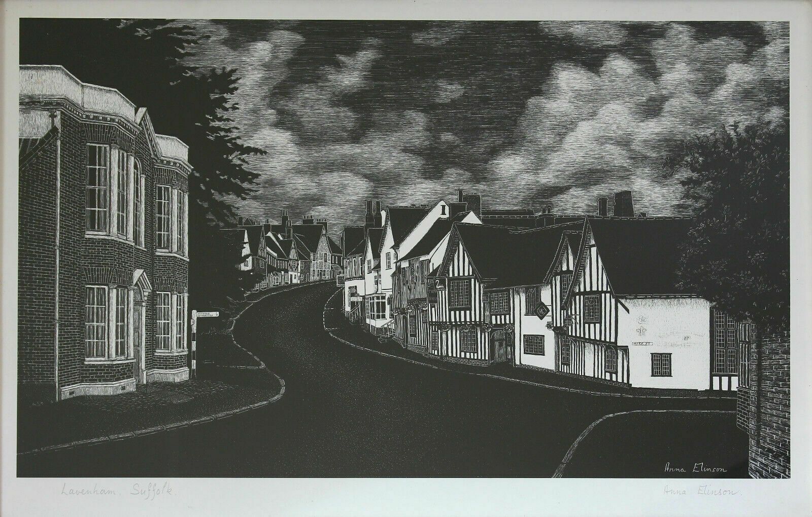 Signed Print By Anna Elinson. Titled "Lavenham, Suffolk" photo furniture