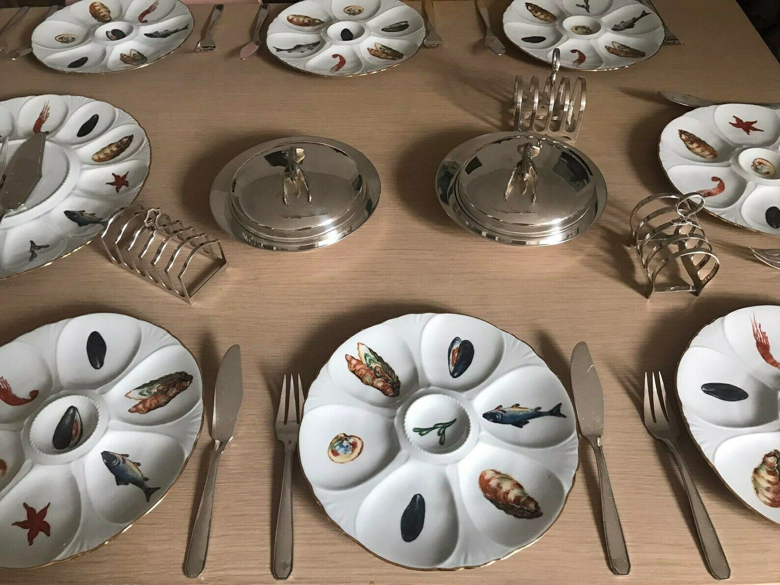 French Oyster Plate Vintage Oyster Set 13 Platter 1980s Oysters Dish Oysters, Shellfish Seafood France Seaside Wall Decor Kitchen Beach Home photo vintage