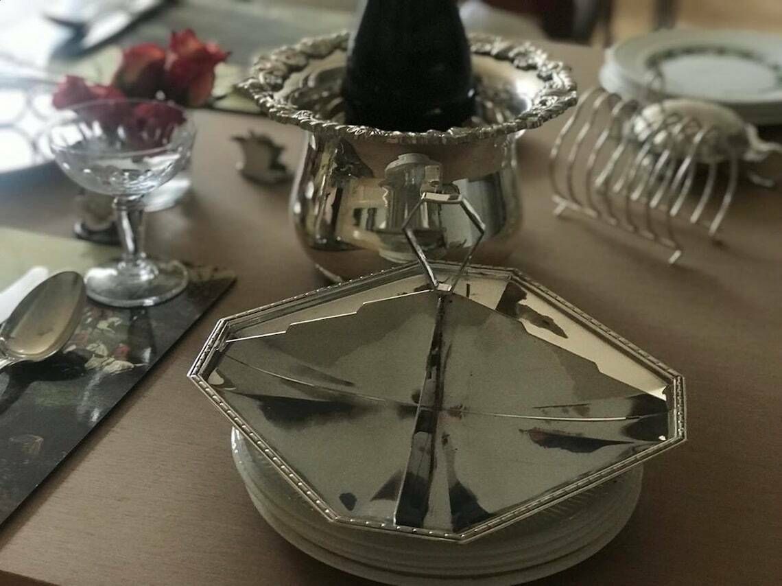 Tidbit Platter 4 Sections Art Deco Serving Tray With Handle Plate Silver Plated Dessert Sandwiches Teatime English Tableware Gift photo vinterior