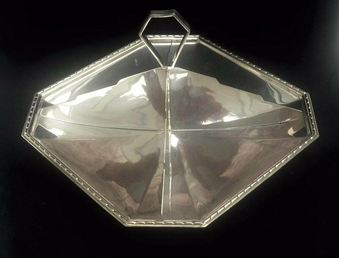 Tidbit Platter 4 Sections Art Deco Serving Tray With Handle Plate Silver Plated Dessert Sandwiches Teatime English Tableware Gift photo vintage