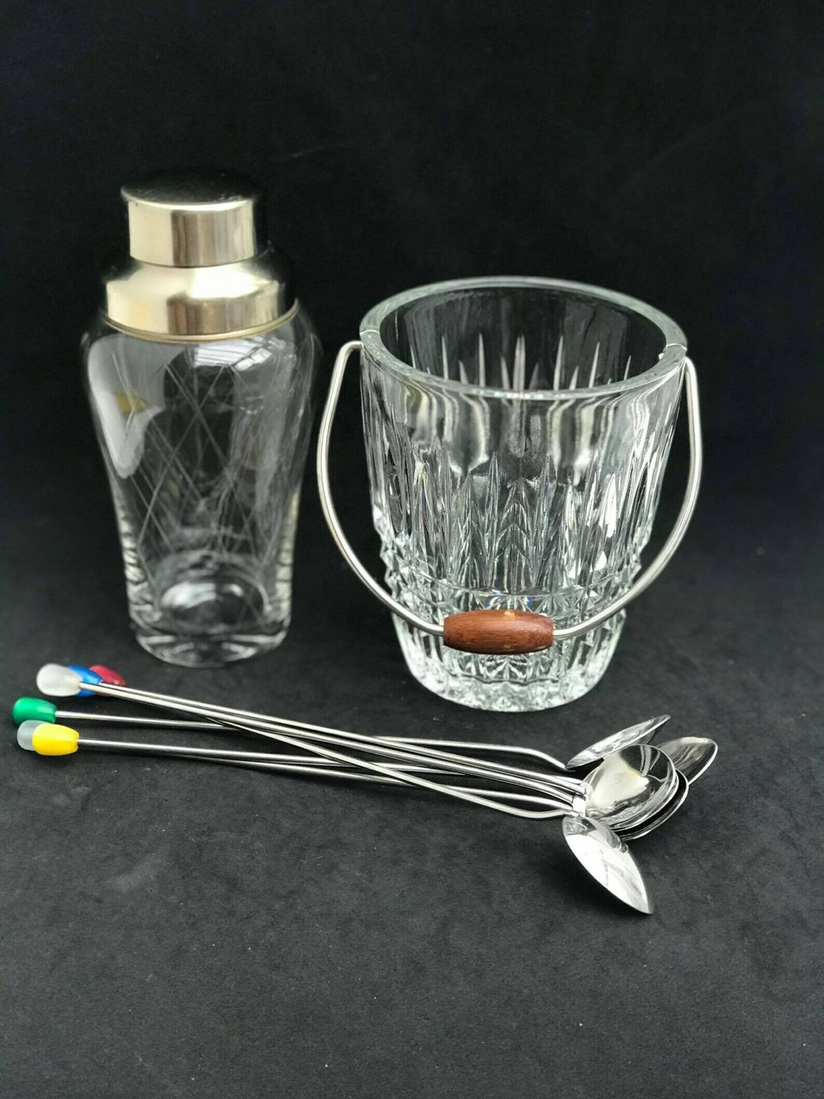 Cocktailshaker, Kristallen Ijsemmer, Cocktaillepels – Mid Century Barset Uit De Jaren '60 | Mixology | Cadeau Voor Hem