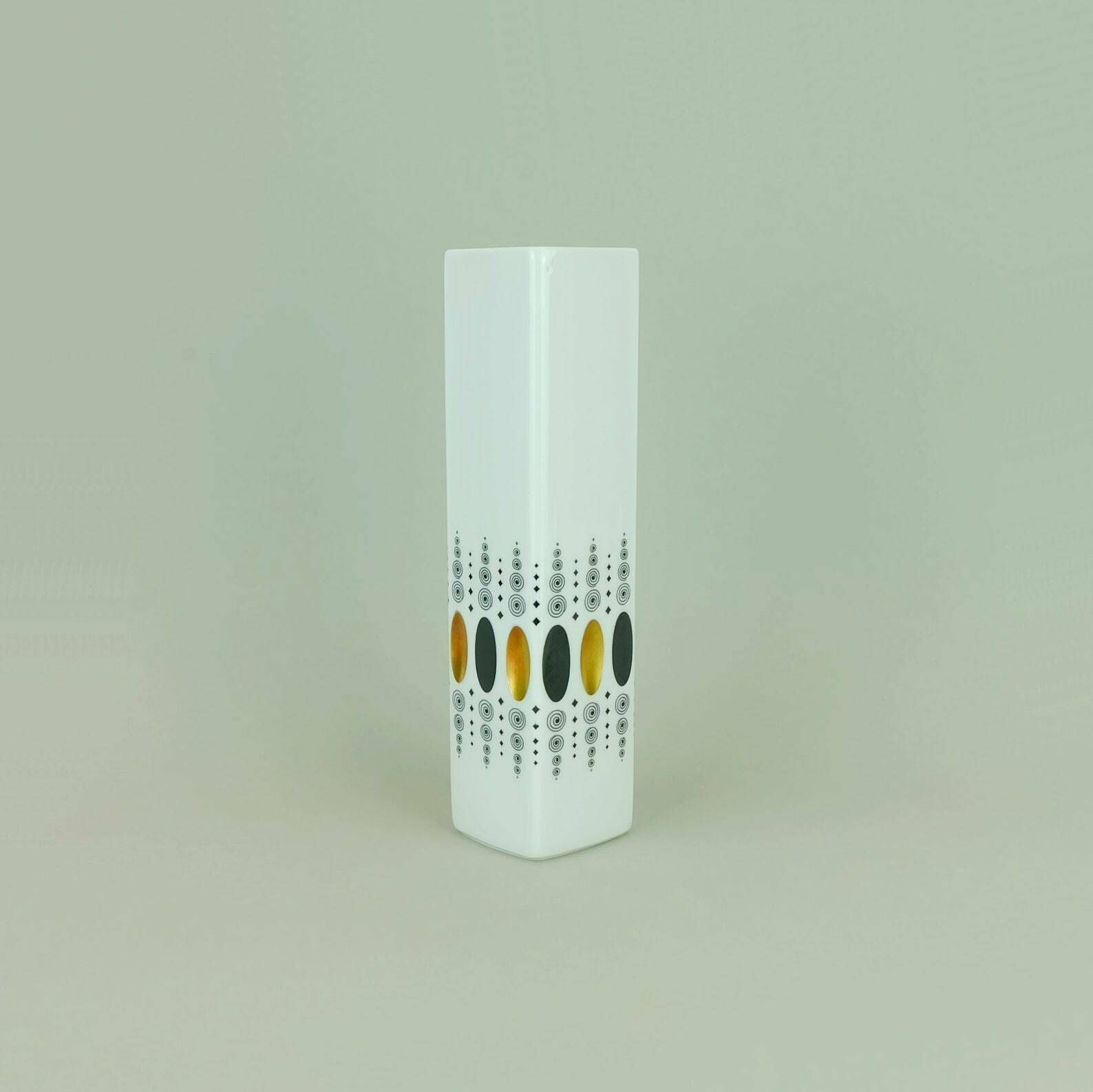 Heinrich Vase Gemmo Decor White Porcelain Op Art Pop Art White Black And Gold 60s