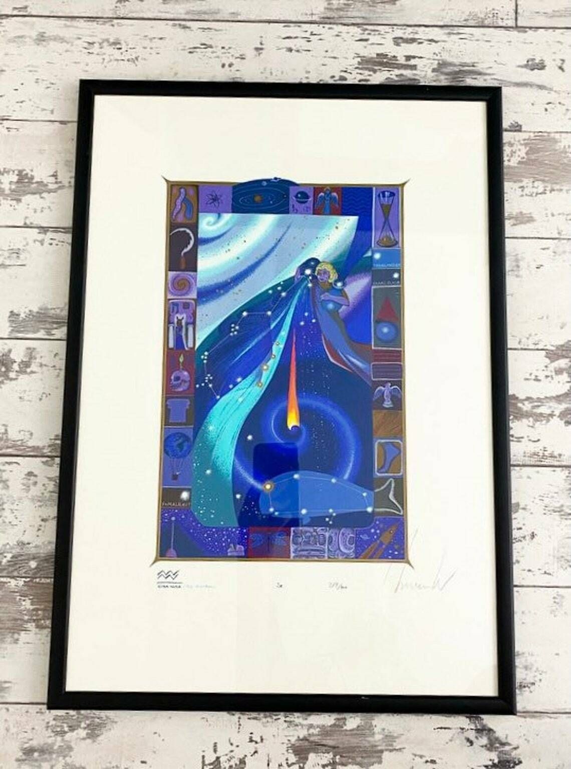 Framed, Signed, Stamped And Numbered Modern Art Print Aquarius Zodiac Sign Wall Art photo furniture