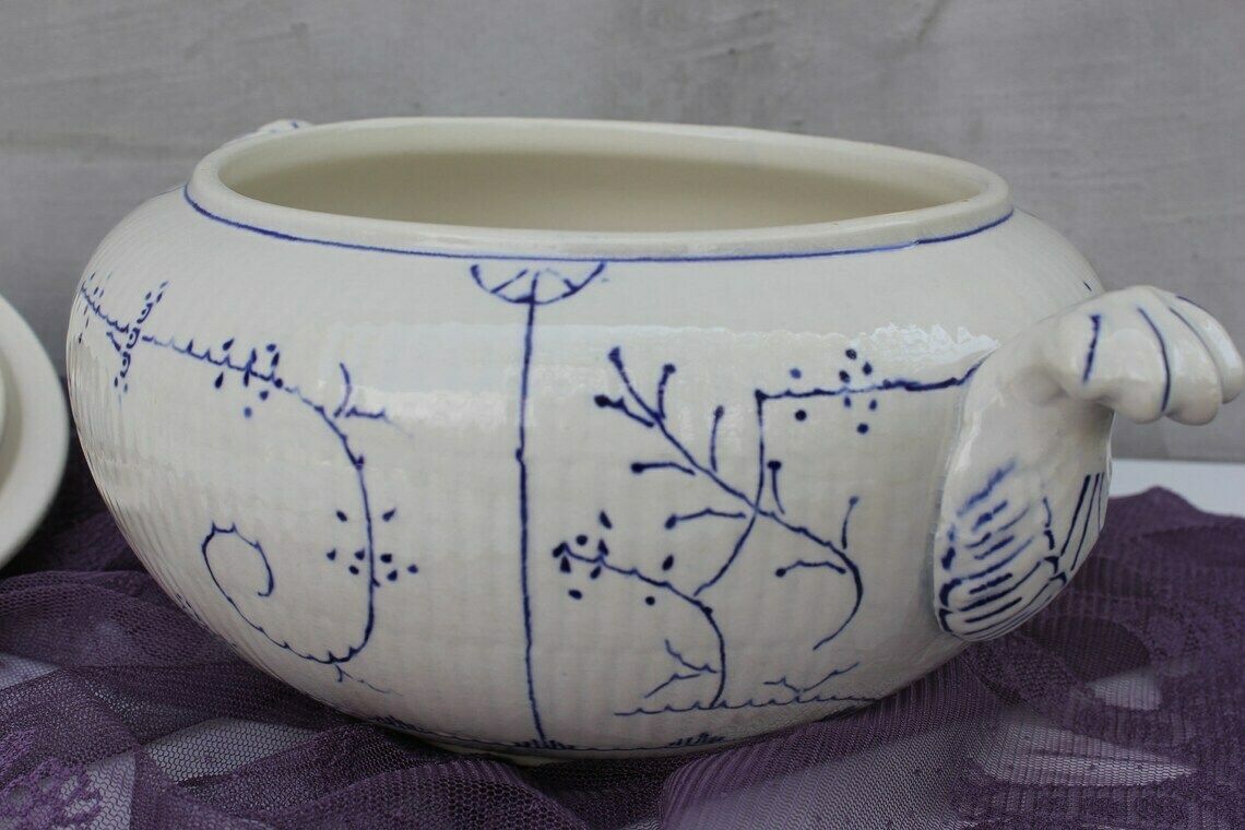 Belgian Porcelain Tureen Boch Frères Soup Serve Bowl Large White And Blue Kitchen Decor Or Anniversary Gift photo 142.0