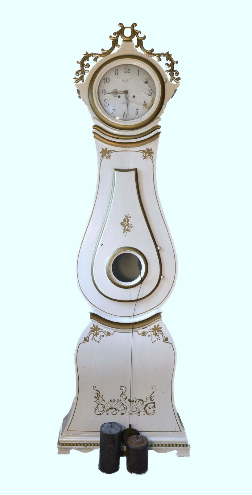 White Mora Clock Swedish Early 1800s Antique Gold Carved Crown photo Home Decor