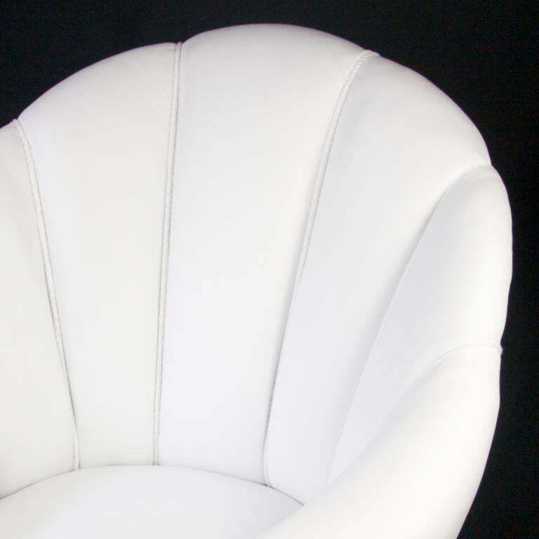 Swedish Art Deco Shellback Armchair White Italian Leather Fluted Decoration photo furniture
