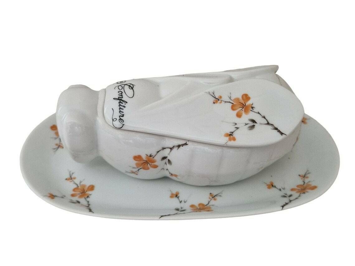French Porcelain Bee Jam Pot With Serving Platter Ceramic Flower Preserve And Jelly Jar Breakfast Set photo furniture