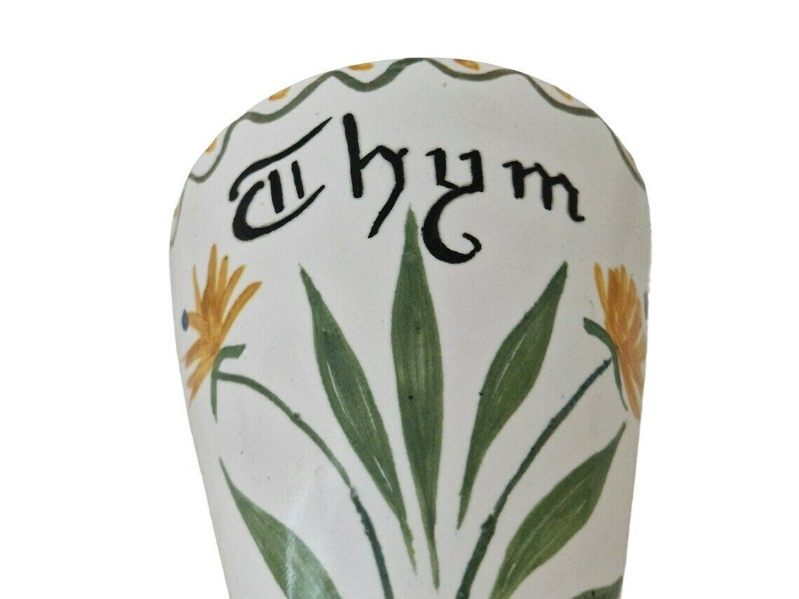 French Ceramic Thyme Pocket Vase With Folk Art Floral Motif Wall Hanging Pottery Horn photo buy