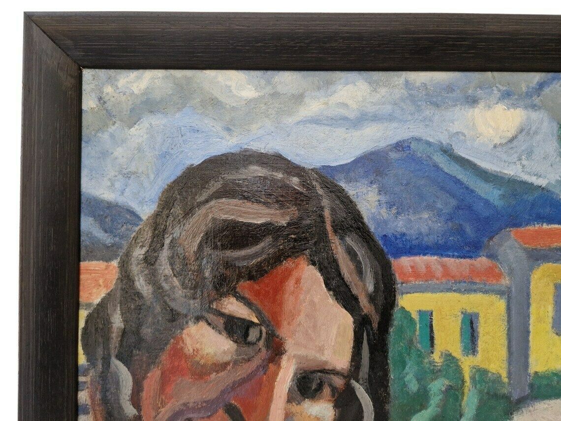 Woman And Donkey Oil Painting Cubist Style Wall Hanging Art French Original Signed Artwork photo vinterior
