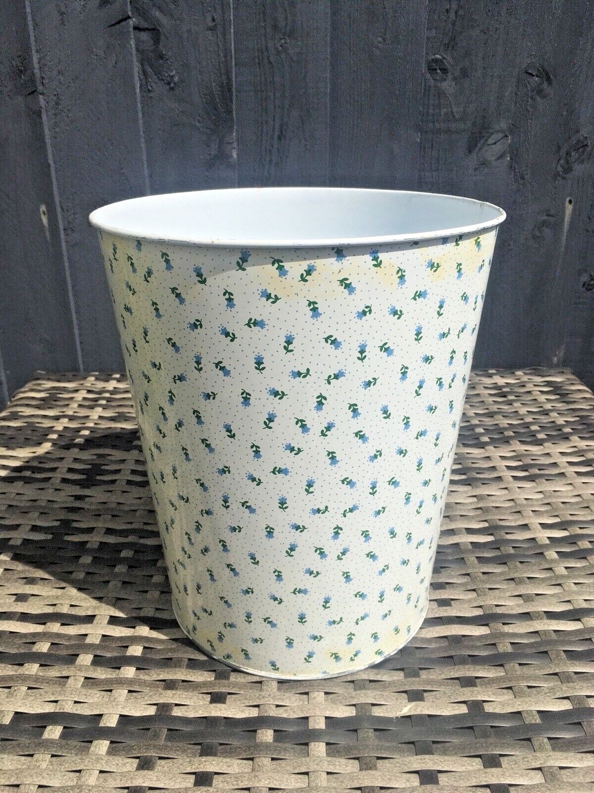 Retro 60's 70's Regency Ware Blue Floral Chintz Tin Waste Paper Bin   Worcester photo for sale