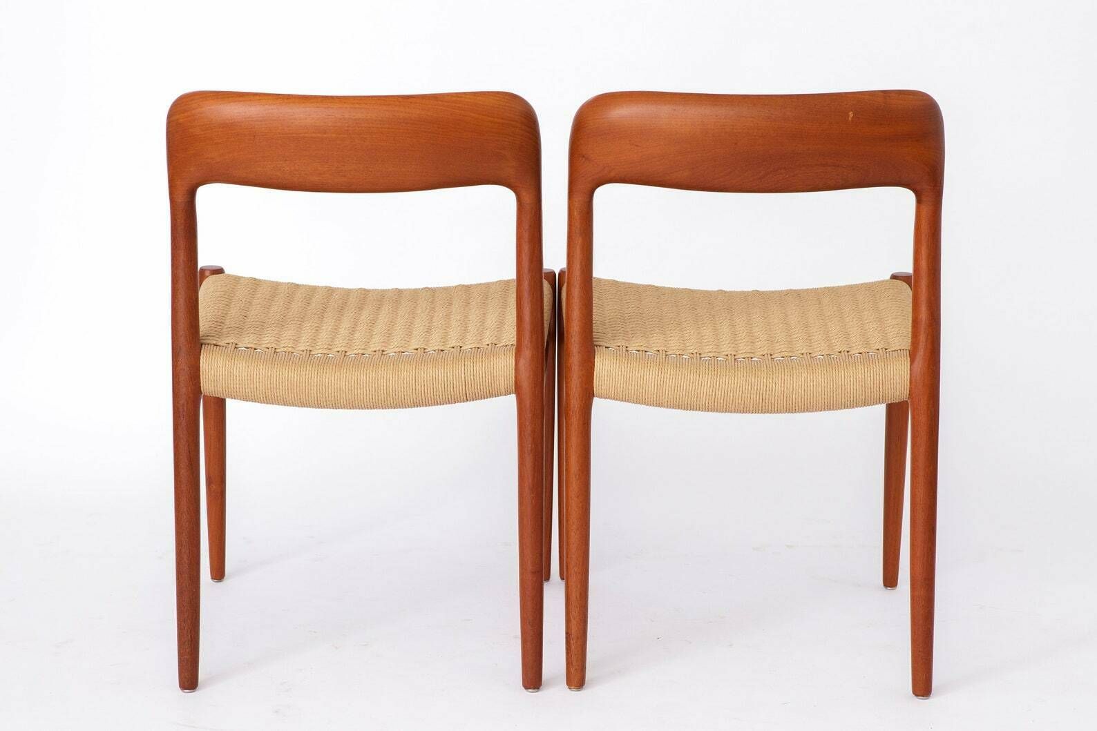 2 Niels Moller Chairs, Model 75, 1950s, Teak Wood, Papercord Seat, Vintage Chairs, Set Of 2, Dining Chairs, Denmark photo Furniture