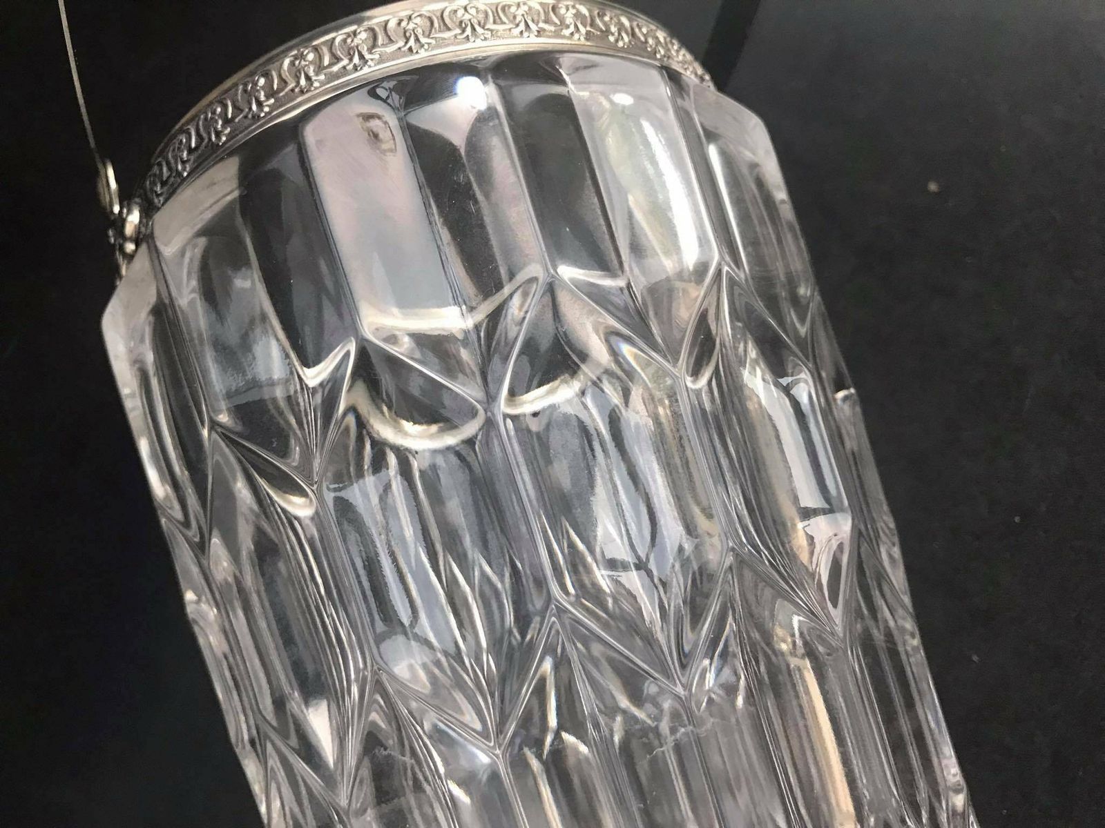 Crystal Cut Ice Bucket 50s Carved Silver Plated Mid Century Heavy Silver Plated French Bar Accessory Bar Cart Decor Gift For Him Bartender photo buy